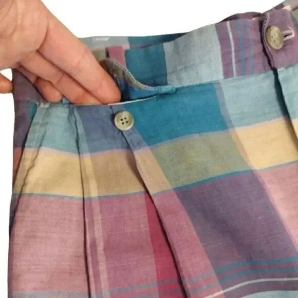 VTG 80s Colorful Plaid Ultra High Rise Cotton Mom Shorts Size 12 *fits like Med - Picture 7 of 15